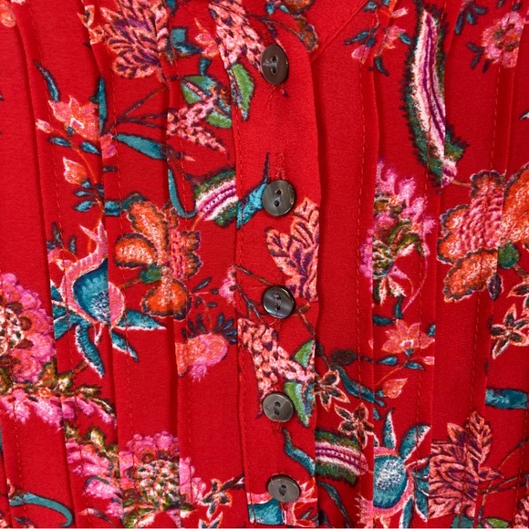 nwot ROSE OLIVE Blouse 1X Floral Pleated V-Neck Puff-Balloon-3/4-Long-Sl 5Button - Picture 7 of 12